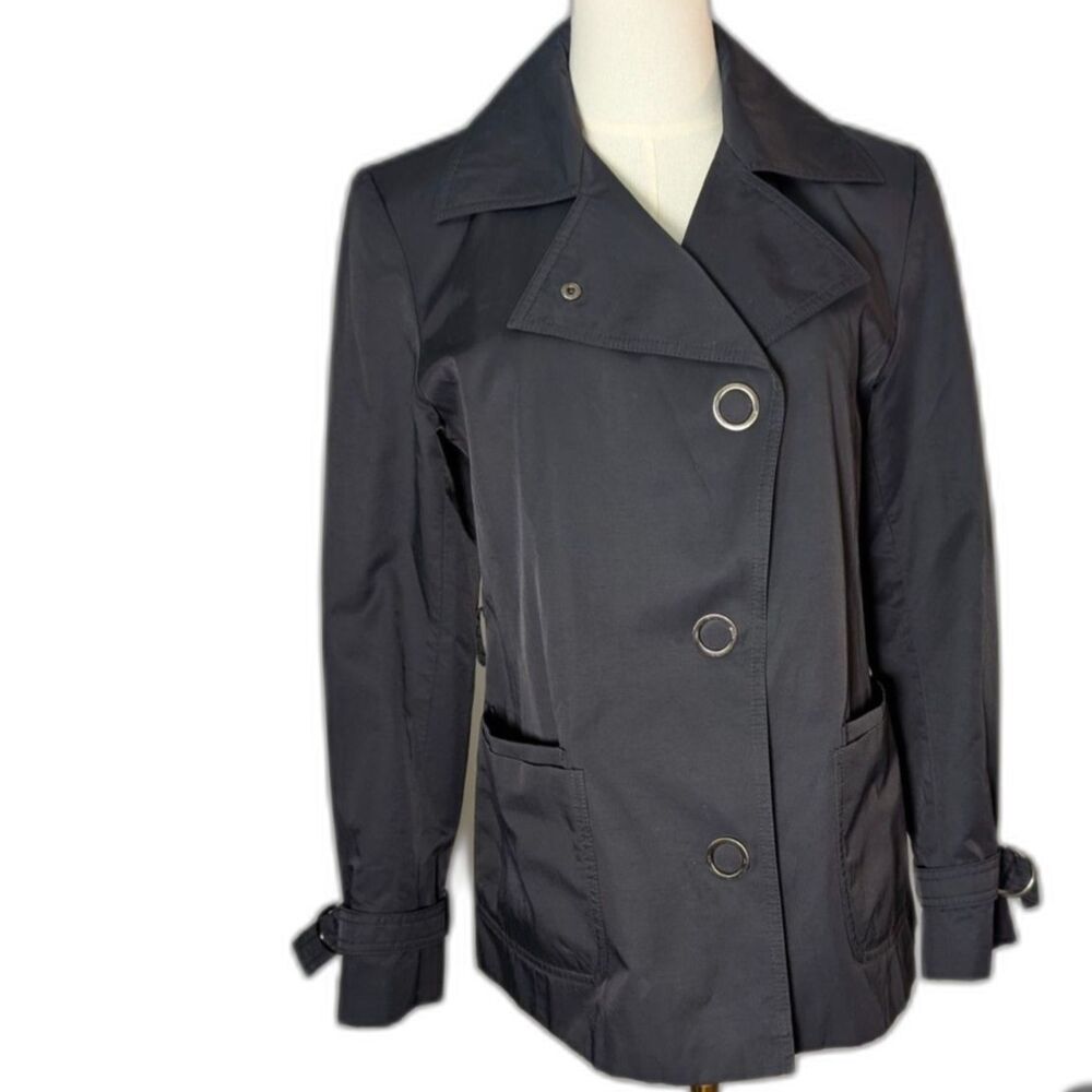 Gallery Black Cotton Blend Trench Jacket Small Snap Front Coat
